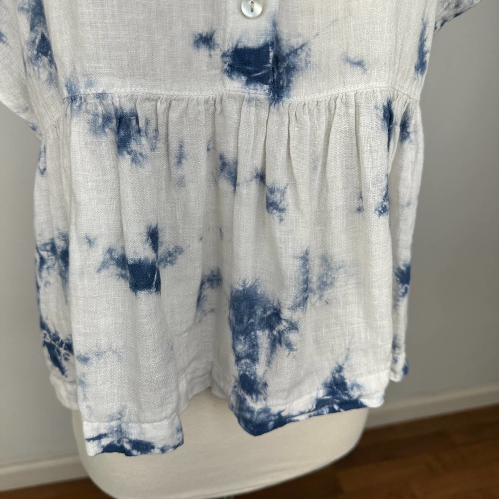 Racheal Zoe babydoll 100% Linen Lagenlook peplum oversized top XS White Blue - Picture 7 of 12